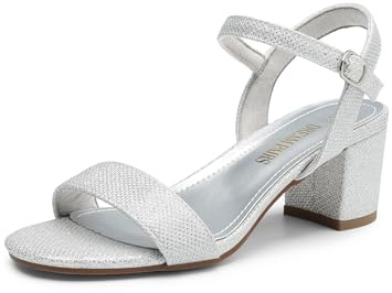 DREAM PAIRS Sandalia de Vestir para Mujer con Tacón Ancho Zapatos de Tacón Clásicos de Punta Redonda con Hebillas y Tiras Verano Elegantes,Size 40,Plata-Glitter,SDHS2412W