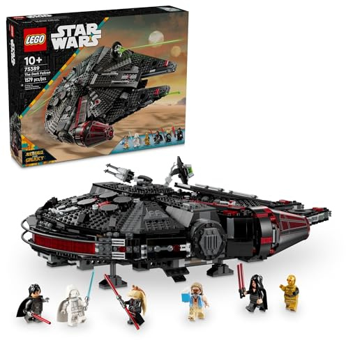 Lego Star Wars Der dunkle Falke baubares Raumschiff, Star Wars Spielzeug-Fahrzeug-Set für Jungen und Mädchen, Sammlerstück Millenium Falcon Spielzeug mit 6 Star Wars Minifiguren, Geburtstagsgeschenk