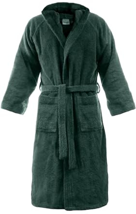 Bassetti Accappatoio Spugna 100% Cotone Tinta Unita Lungo con Cappuccio e Tasche Altamente Assorbente Uomo Donna Unisex (IT, Testo, XXL, Regular, Regular, 1-Bosco)