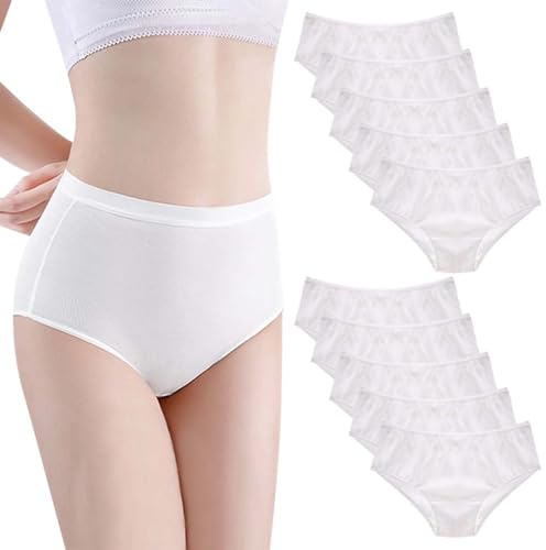 AOOPOO Lot de 10 Slips Jetables Femme en 100% Coton Culottes Jetables Taille Haute sous Vetement Jetable Hopital Maternite Culotte Périodique pour Grossesse Accouchement Voyage Massage, S-XL