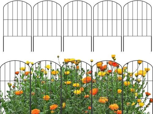 Sirseon Gartenzaun,Tierschutzzaun - Rostfreier Metallzaun ohne Graben, Tierbarriere,10 dekorative Gartenzäune und Ränder für Hof, Terrasse, Außendekoration