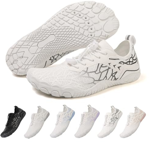 ZEPYFXIT Vattenskor dam herr snabbtorkande barfotaskor lätta flexibla barfotaskor barfota sneakers andningsbara simbassäng strand, Vit, svart, 44 EU