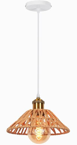 PETITES ECREVISSES Lampadario a sospensione Vintage industriale, Moderno Lampada da soffitto E27 Plafoniera in Metallo Ø22cm Verde Paralume per Sala Cucina Camera da Letto (Corda Di Canapa - 1 luce)