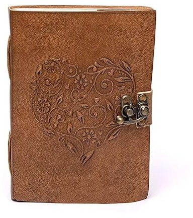 LivuX Anteckningsbok hjärta med konstläderomslag – 18 × 13 cm – 250 g – 100 tomma sidor – återvunnet papper – med metalllås 1307