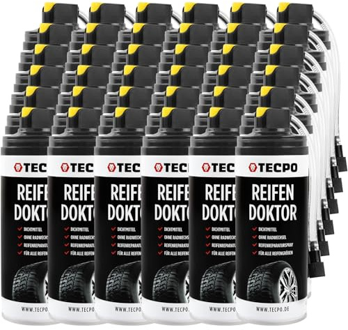 TECPO 36 x Sellador de neumáticos para coche, 400 ml, kit de reparación de neumáticos de coche, sellador de pinchazos, rápido y seguro, sin montaje de neumáticos, ayuda en pinchazos para coches