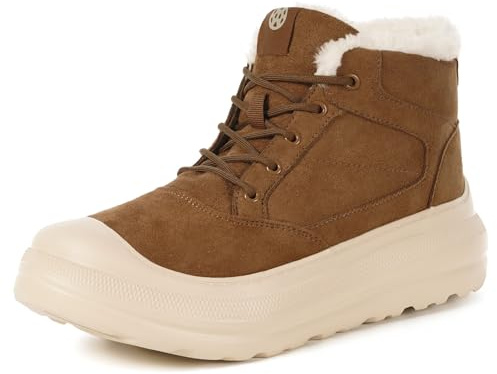 Botas de Hombre Mujer Botas de Nieve de Ante Invierno Cálido Piel Zapatos con Cordones Impermeables Antideslizante Boots Outdoor,Marrón,41 EU
