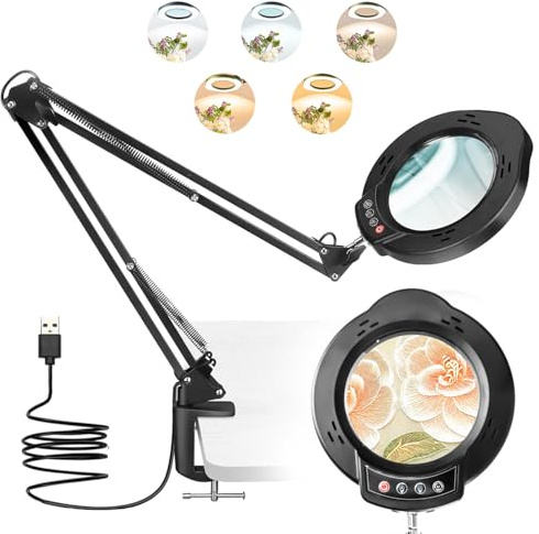 TANYO 10X Lente Ingrandimento con Luce, Lampada con Lente di Ingrandimento con 84 LED, 3 Modalità Colore e 10 di Luminosità lente Ingrandimento da Tavolo per Lettura, Riparazione, Lavoro Manuale