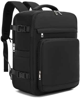 Kono Reseryggsäck för flygplanshytt, 40 x 30 x 20 för Ryanair, 24 L, datorfack, 15,6 tum, USB-port, vattentät, våt, rese- och affärsfack, herr/dam, svart, Medium, Avslappnad