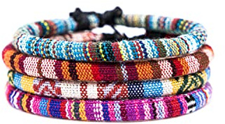 Made by Nami Cavigliera Surfer Uomo e Donna - Cavigliera Sottile Boho Hippie Etnico - Accessori Fatti a Mano per Festa in Spiaggia - Impermeabile e Regolabile (turchese & multi profondo) (set di 4)