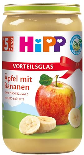 HiPP Bio Früchte Äpfel mit Bananen (6 x 250 g), ab 5. Monat, ohne Zuckerzusatz, 100% Frucht, in bester Bio-Qualität