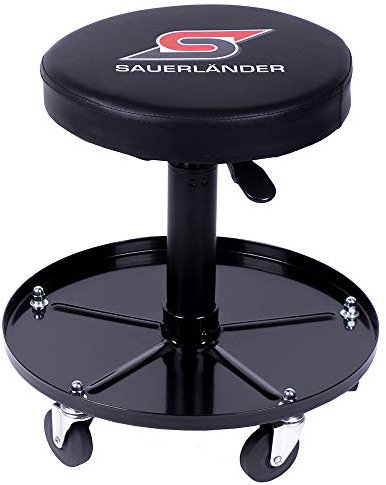 Sauerländer Werkstatthocker mit 5 Rollen - Werkstattstuhl, Werkstattsitz, höhenverstellbar & drehbar, Rollhocker für die Werkstatt, Ablage für Werkzeug & Schrauben, Drehhocker, Arbeitshocker