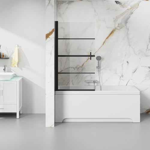 Goodyo Bathtub Screen Panel Pivot Swing Shower Door for Bathtub 180° Pivot 1/4 Tempered Glass, 31.5 x 55, Black