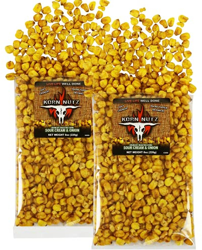 Sour Cream & Onion Korn Nutz | Soft Crunch Toasted Corn | Roasted Crunchy Corn Made in the USA | Runnin’ Wild Foods | 1-pound total (Box of 2 bags, 8oz each)