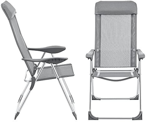 [en.casa] Set de 2 Sillas de Camping Plegables Errenteria 109 x 57 x 67 cm para Jardín Balcón Terraza Silla Playa Asiento Relax Sillas de Acampada hasta 115 kg Gris Claro