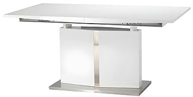 Vente-unique - Table à Manger Extensible Trinity de Pascal MORABITO - 6 à 8 Personnes - Acier Inoxydable et MDF laqué Blanc