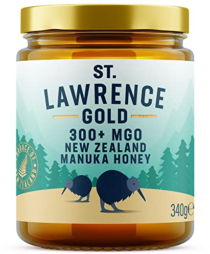 St Lawrence Gold New Zealand Manuka 300+ MGO Honey 340g – Pure & Natural Manuka Honey – Delicious and Healthy Natural Sweetener with Antibacterial & Anti-inflammatory Properties
