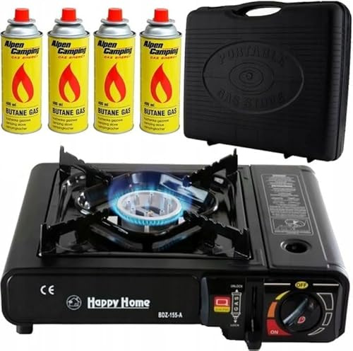 Butane Stove Portable Cooker in Carry Case 2 4 8 12 Gas Bottles Camping BBQ Kit Camping Stove with Automatic Ignition & Heat Control (Stove + 2 Butane Cans)