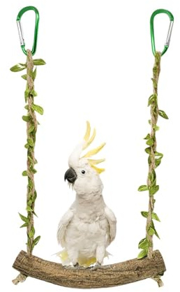 Bird Swing Stand Bird Perch Stand Parrot Rope Swing Hanging Toy Cage Toys Training Stand Holder Exercise Stand Bird Chewing Toy for Lovebird, Budgie Conure Finches Lovebird Cockatiel, 7.9 x 7.1 Inch