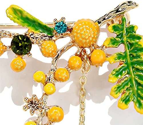 JINZIJINYU Broche Strass Rétro Broche Mimosa En Émail Rétro Pour Femmes Accessoire De Plante Pour Manteau De Corsage