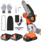 Mini Motosega a Batteria, Motosega Elettrica Aggiornata da 6 Pollici con Batteria 2pcs 21v 2000mah, 2 Catene, Piccola Motosega A Mano per Il Taglio di Rami di Alberi e Legno