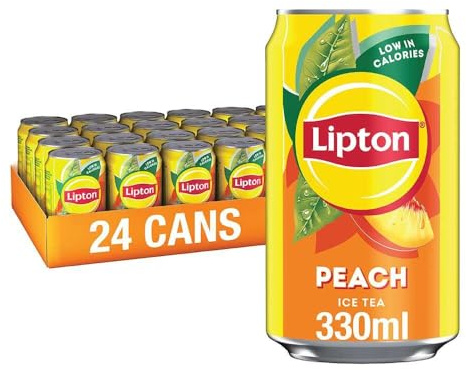 Lipton​ Peach Ice Tea Can 330 ml​ (Pack of 24), low calorie​ soft drink​, 100% black tea extract​