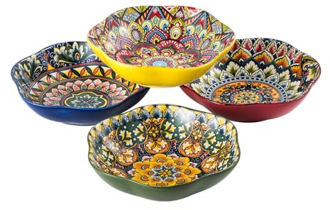 Henten Home Ensaladera Porcelana, Cuenco de Postre, Cuenco de Cereales, Multicolor - 600 ml, Cuenco para Ensalada de Frutas, Pasta, Cereales - Estilo Bohemio