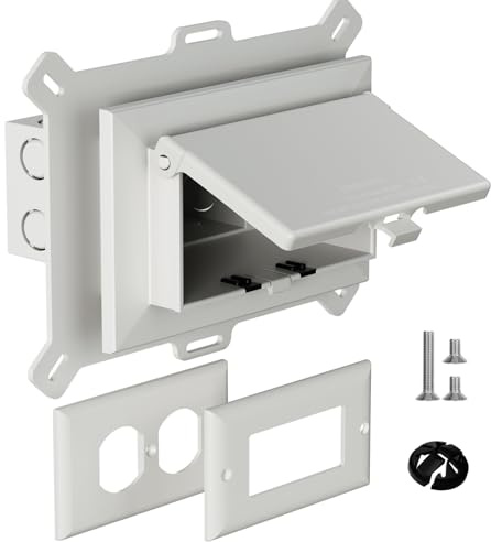 Recessed Outlet Box, DBHS1W-1 Low Profile Electrical Outlet Boxes, Wall Plate Kit for New Vinyl Siding, Enclosed Weatherproof Pack with Duplex & Decorator Style Covers, 1-Gang, Horizontal, White