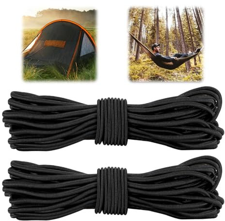 Tapvai 2 Pcs Corde Elastique, 4 mm x 10 m paracorde, Sandow Elastique en Caoutchouc, Tendeur Elastique pour Bateau, Camping, Tente, Sac à Dos, Intérieur, Voyage, Fêtes (Noir)