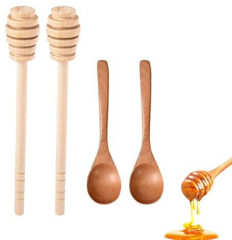 Agitatori per Miel,4 Pezzi Legno Agitatori per Miele,Cucchiai da Miel in Legno,Bastoncini di Miel a Spirale,Bastoncini Legno di Miel,Mestolo del Miel Bastoncini per Cucchiaio da Miel per Festa