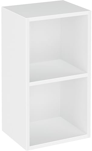 Blisswood Wooden Book Shelf Unit 2-tier Tall Freestanding Bookcase with Storage Shelves Cube Unit for Living Room, Bedroom, Office Bookshelf with CD Storage & Display Cabinet (White)
