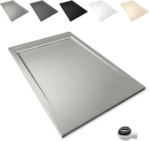 Plato Antideslizante 70x110cm Ducha - Resina Resistente a Agentes Químicos - Antibacteriano - Incluye Rejilla Desagüe y Válvula Sifón