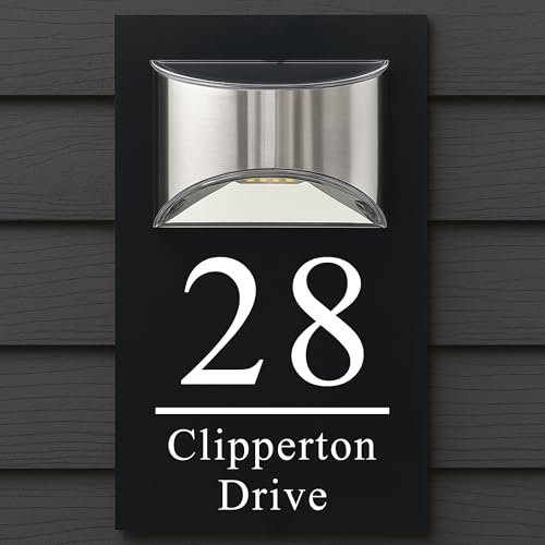 Letrero solar moderno con número de casa, placa de dirección acrílica personalizada con luz LED, placa de nombre de puerta resistente a la intemperie para pared o puerta, letrero de casa personalizado