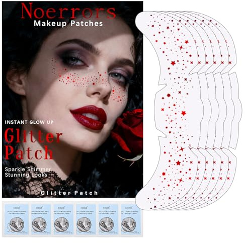 Noerrors 6pcs Glitter Freckles Face Tattoo, Red Sparkle Face Glitter Speckles Patches, Waterproof Cute Star Temporary Tattoo Stickers Makeup for Women Girls Party Festival Rave Accessories
