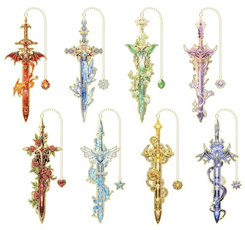 8pcs Fantasy Sword Bookmarks for Books, Journals, Planners - Cool Metal Book Markers for Reading Women & Men, Unique Book Marks Gifts for Book Lovers, Reading Accessories for Students & Adults & Kids
