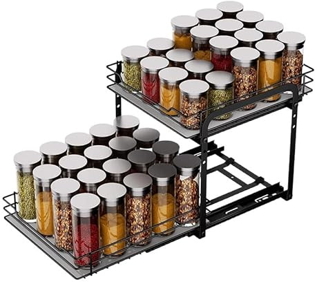 Lebens Genuss Gewürzregal Ausziehbar, 2 Etagen, Spice Rack, Schrank Organizer Küche, Gewürzaufbewahrung, Oberen und unteren Körbe können unabhängig herausgezogen werden, Gewürzständer Stehend