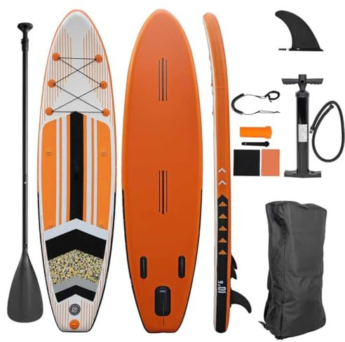 E4fun Planche de Stand up Paddle Gonflable avec pagaie, Pompe, Sac à Dos, kit de réparation, différentes Couleurs, 320 x 81 x 15 cm (Orange)