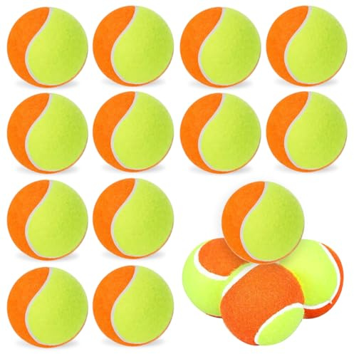 Porfoyo 15 stycken tennisbollar, tennisbollar nybörjare staden 3 barn tennisbollar, orange, gummi och filt, Ø 6,35 cm, hög återstudsförmåga, perfekt för barnträning och sportövningar