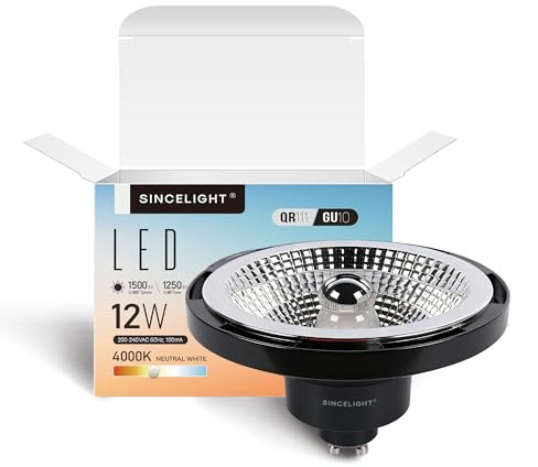 SINCELIGHT GU10 LED-Lampor, 12W QR111-reflektor, Professionell Anti-Glare AR111-spotlight, 45 graders ljusstrålevinkel, Neutralvit 4000K, Paket om 1