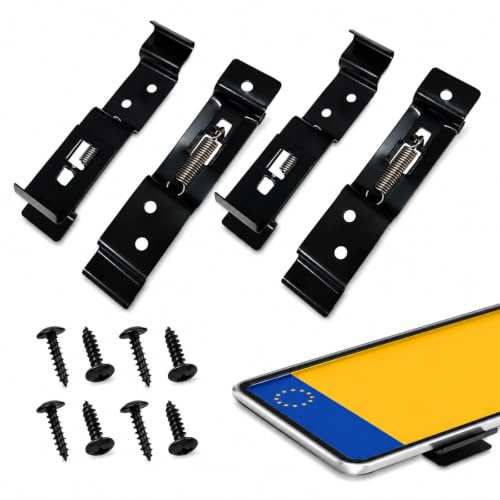 4 Pcs Number Plate Holder Clips with 8 Screws, Spring-Loaded Metal Registration Plate Brackets for UK Standard Trailers, Caravans and Towing Vehicles (Gray Finish)