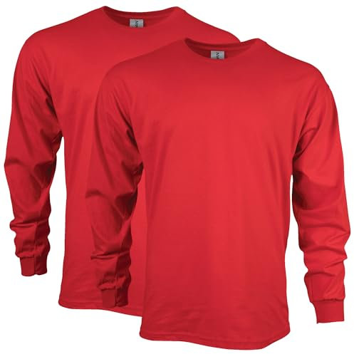 Gildan Men's Ultra Cotton Adult Long Sleeve T-Shirt, 2-Pack, Red, Medium