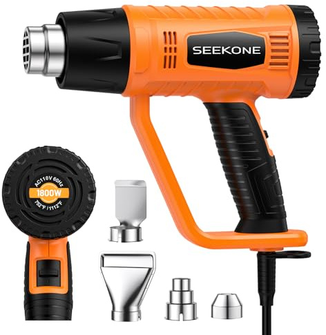 SEEKONE Heat Gun 1800W Heavy Duty Fast Heat Hot Air Gun Kit with 752℉&1112℉（400℃-600℃） Dual-Temperature Settings and 4 Nozzles with Overheat Protection for Crafts, Shrinking PVC, Stripping Paint