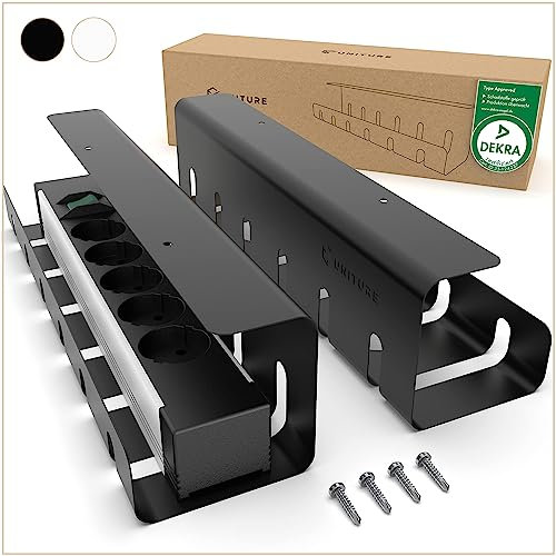 UNITURE® - [Lot de 2] Passe-Cache câble Bureau pour Une Gestion des câble Management – Support de Range câble Bureau avec Montage Facile – 2 x 40 cm – Guide-goulotte Cable Bureau à Domicile (Noir)