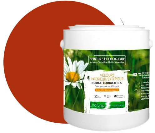 BOX DECO COULEURS Peinture naturelle écologique intérieur extérieur aspect velours Natura - 2.5L, Rouge Terracotta