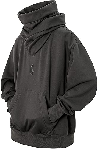 Eocicvvi Sweat Homme à Capuche Pull à col roulé Chic Polaire Chaud Hoodie pour Hiver et Automne(Gris,4XL)