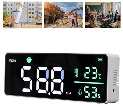 Decibel Meter, Wall Hanging Sound Level Meter, Noise Decibel Meter, 3 in 1 Noise Temperature Humidity Meter, 30 to 130dB Range, with 11in Large LED Display Screen, for Classroom