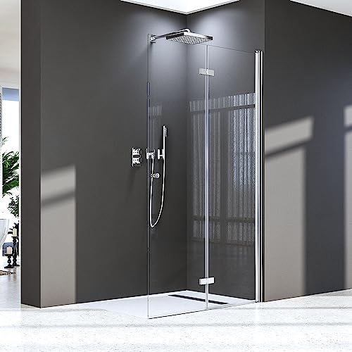 Walk in Duschwand,90x185 cm Falttür Dusche Duschtrennwand Nano Beschichtung 6mm ESG-Sicherheitsglas Duschkabine,Montage auf Duschewanne oder Fliese
