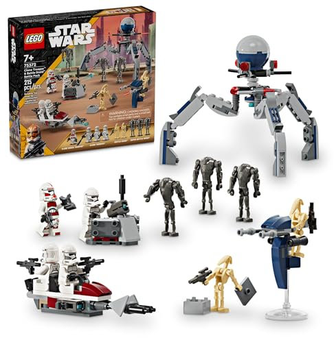 LEGO Star Wars Clone Trooper & Battle Droid Battle Pack Set for Kids, Buildable Toy Speeder Bike Vehicle, Tri-Droid and Defensive Post, Collectible, Gift for Boys and Girls Aged 7 and Up, 75372