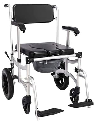 SYALEO Silla de Ruedas con cómoda de Noche 4 en 1 con Brazos Ajustables y reposapiés abatible Silla con cómoda móvil para Inodoro para Personas Mayores discapacitadas, 330 LB