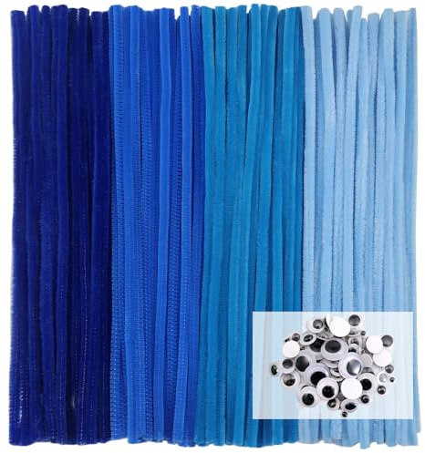 TOAOB 100pcs Blue 6mm Long Pipe Cleaners 30cm with Wiggle Googly Eyes