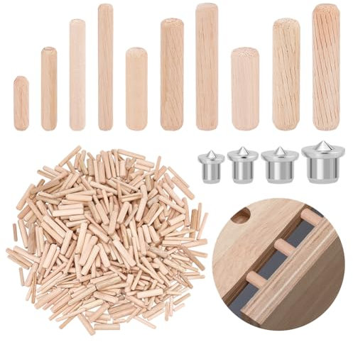 AHANDMAKER 500 Stück Holz-Dübelstifte Mit 4 Stilen, Eisen-Dübel-Zentrierstifte Für Möbel, Handwerk, Holzbearbeitung, Verschiedene Größen 0.78 1.18 1.57 1.97 (20 mm)., 30 mm, 40 mm, 50mm)
